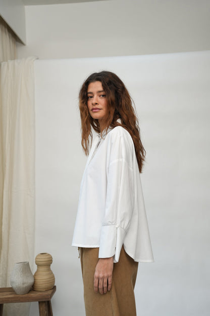 Luna Organic Cotton Poplin and Jersey Shirt in White Regular price