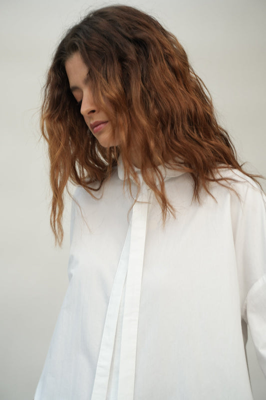 Luna Organic Cotton Poplin and Jersey Shirt in White Regular price