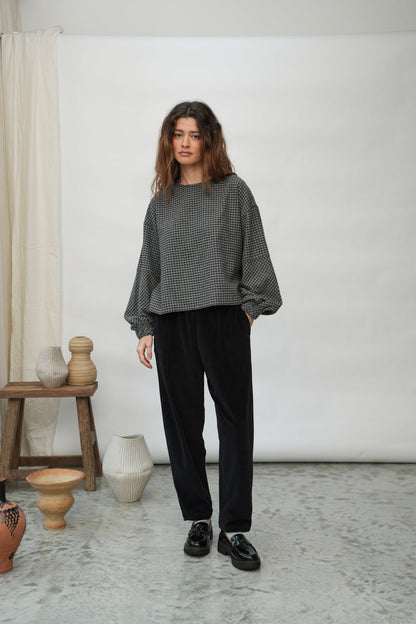 Tara Organic Cotton Velour Trousers in Black