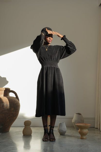 Aria Organic Cotton Velour Dress in Black