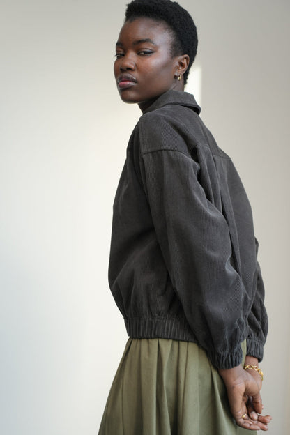 Andie Organic Cotton Corduroy Overshirt in Charcoal