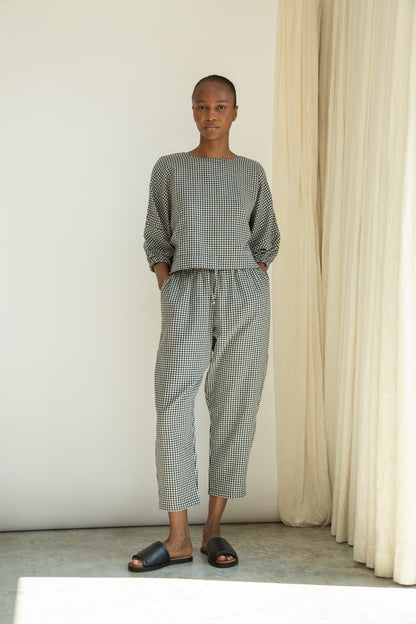 Cedar-Cay Organic Cotton Double Gauze Trouser in Monochrome Gingham
