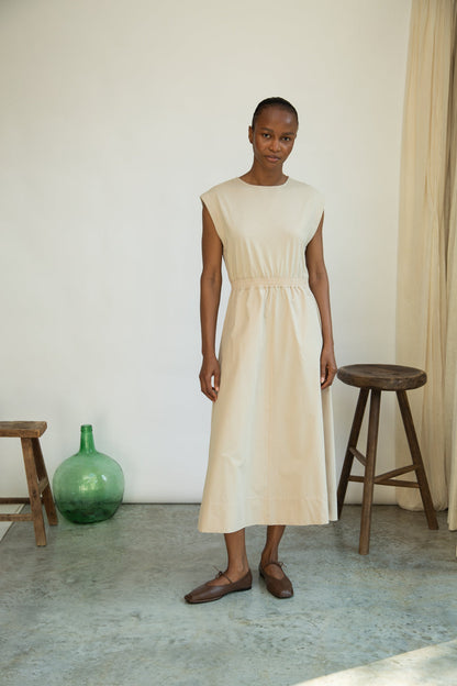Tanya Organic Cotton Jersey and Poplin Dress in Sand
