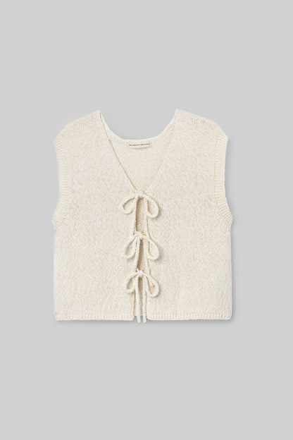 Florence Cotton Linen Knit Vest in Off White
