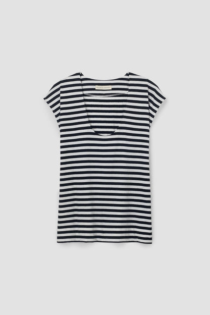 Tamsin-Sue Organic Cotton Jersey Stripe Top in Black & White Stripe