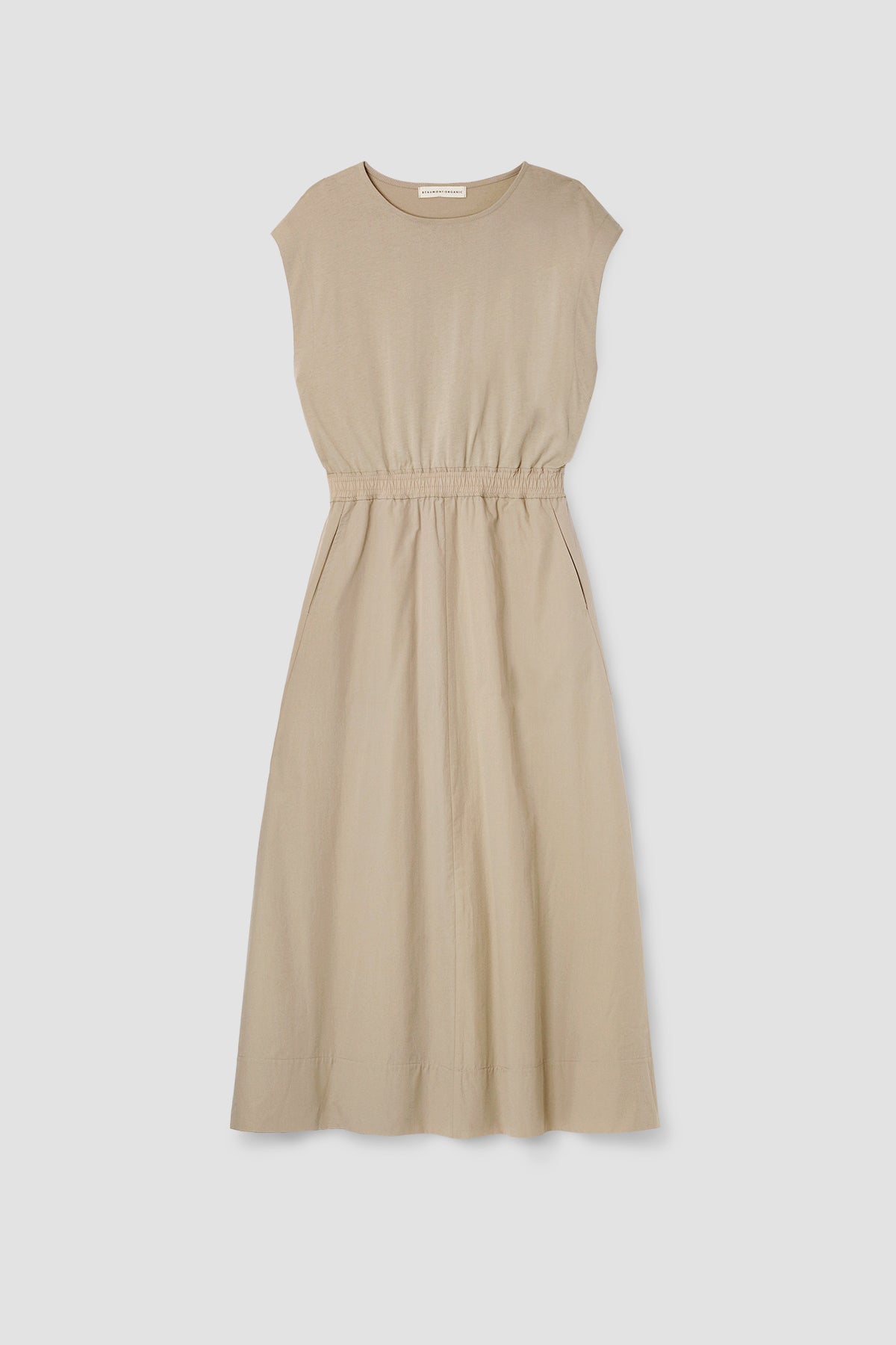 Tanya Organic Cotton Jersey and Poplin Dress in Sand