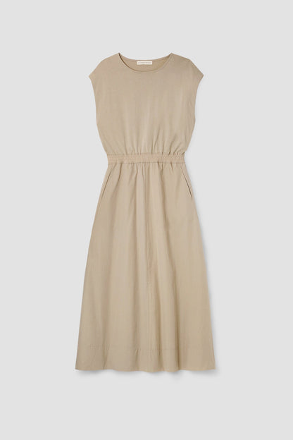 Tanya Organic Cotton Jersey and Poplin Dress in Sand